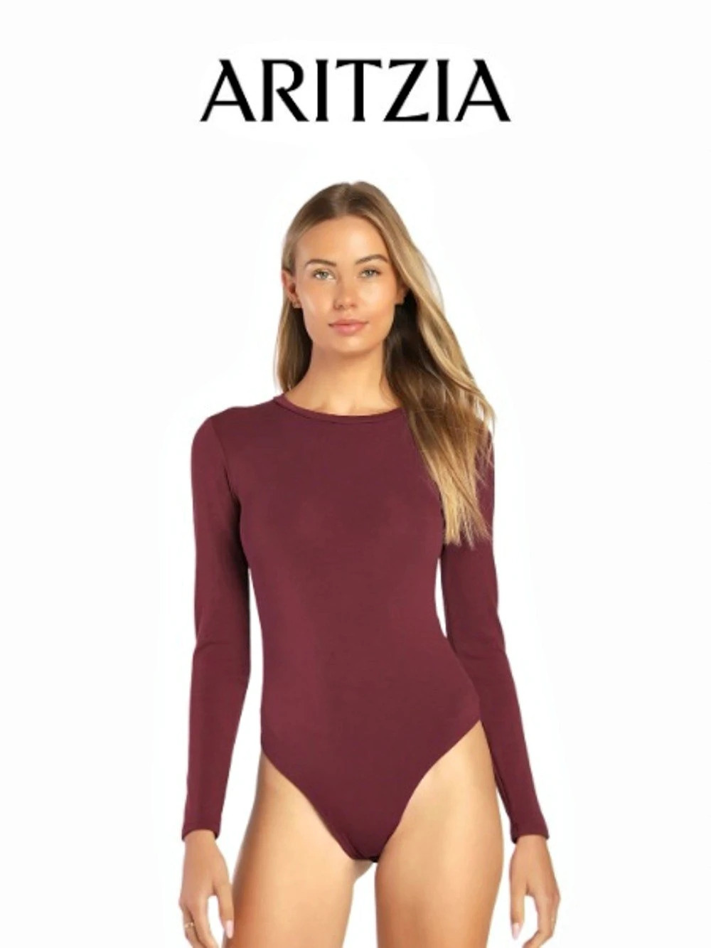 Aritzia Babaton Contour Crew Longsleeve Bodysuit Burgundy